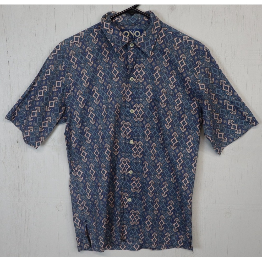 Ono Liberty House‎ Hawaiian Shirt Button Front Blue Geometric Size S Cotton